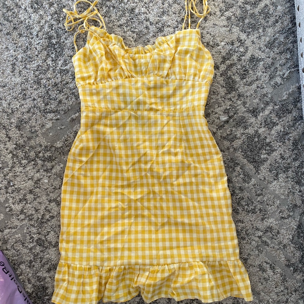 Yellow ruched bust strappy mini dress